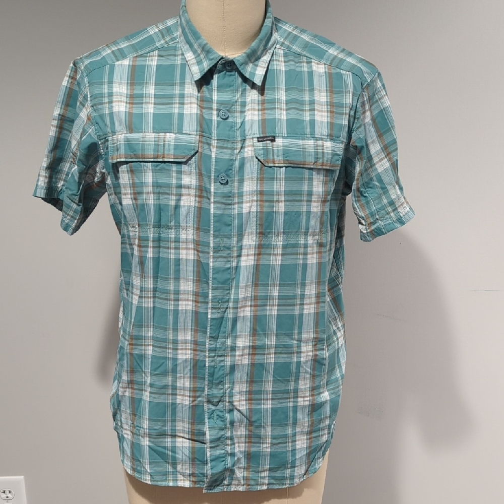 Columbia Teal and White Casual Button Down Shirt